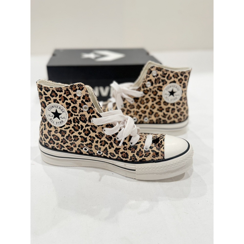 Converse CTAS EVA Lift Hi US 7 Leopard Print Brown Platform sneakers A16593C NEW